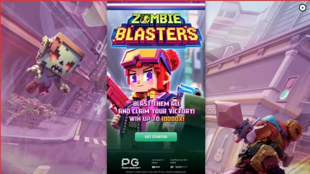 Tampilan antarmuka game slot Zombie Blasters di perangkat seluler